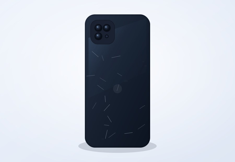 Dos de smartphone en état correct, rayures visibles